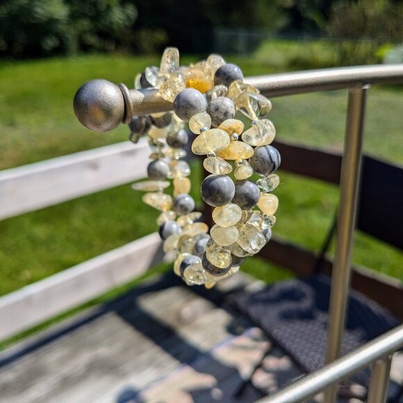 Yellow Citrine Silver Crazy Lace Agate Stone Bracelet - Picture 5 of 11